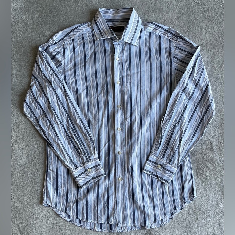 Etro Striped Long Sleeve Button Front Shirt Blue White Size 42 16.5
